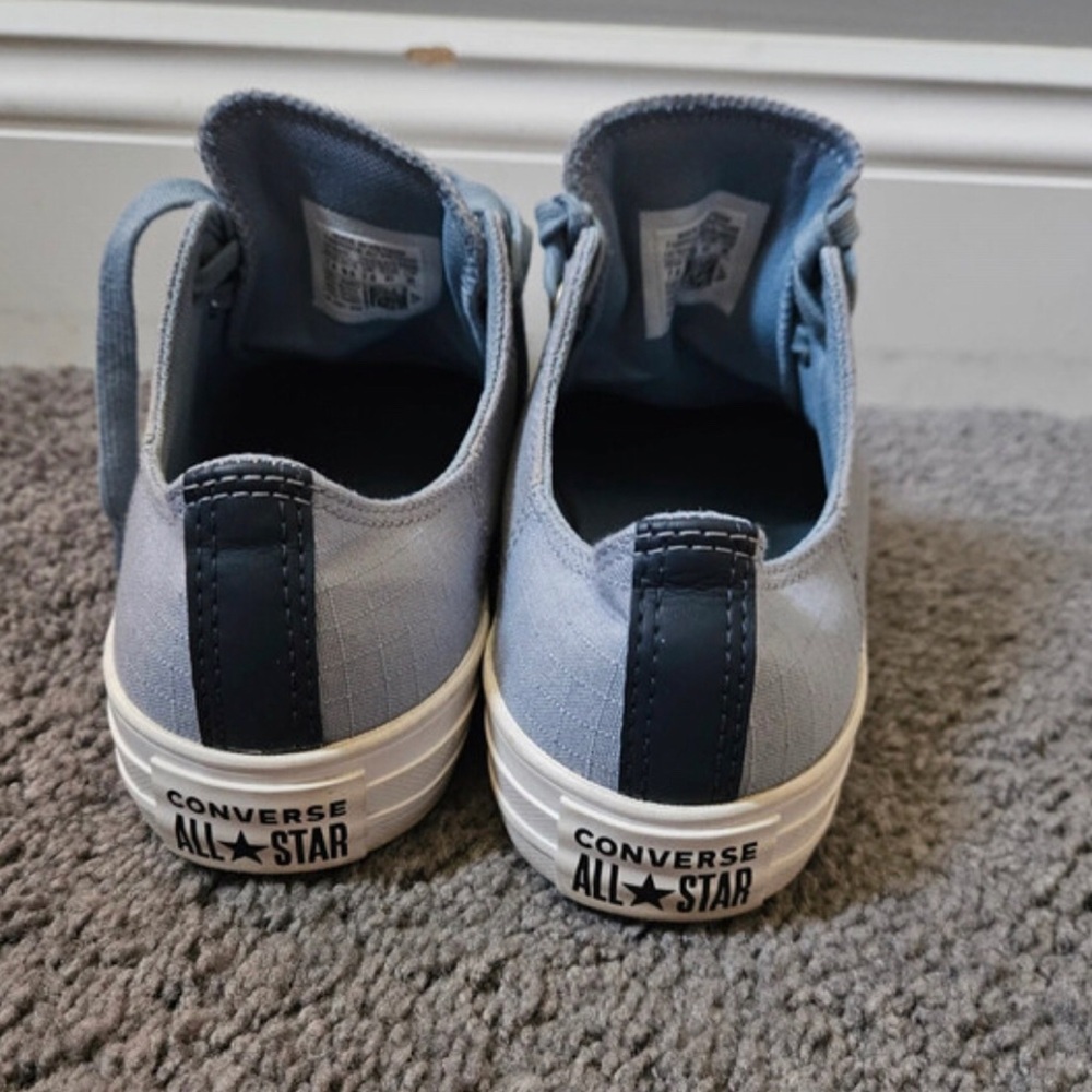 Converse Low-Top Canvas Sneakers in Light Blue with Gold Eyelets - Picture 3 of 6